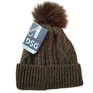 DSG Olive Youth Cable Pom Beanie NWT